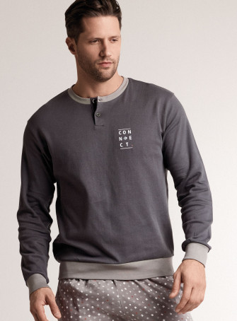 Pigiama in interlock di cotone con maglia serafino a maniche lunghe e pantalone lungo con polsi 2