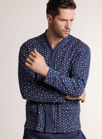 Pigiama in interlock di cotone con maglia aperta a maniche lunghe e pantalone lungo dritto 2