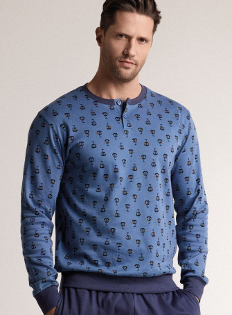 Pigiama in interlock di cotone con maglia serafino a maniche lunghe e pantalone lungo con polsi 2