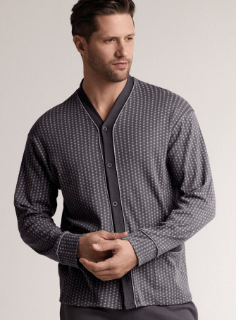 Pigiama in interlock di cotone con maglia aperta a maniche lunghe e pantalone lungo dritto 2