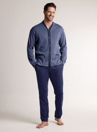 Pigiama in interlock di cotone con maglia aperta a maniche lunghe e pantalone lungo dritto 2