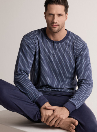 Pigiama in interlock di cotone con maglia serafino a maniche lunghe e pantalone lungo con polsi 2