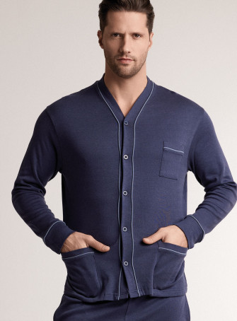 Pigiama in interlock di cotone con maglia aperta a maniche lunghe e pantalone lungo dritto 2