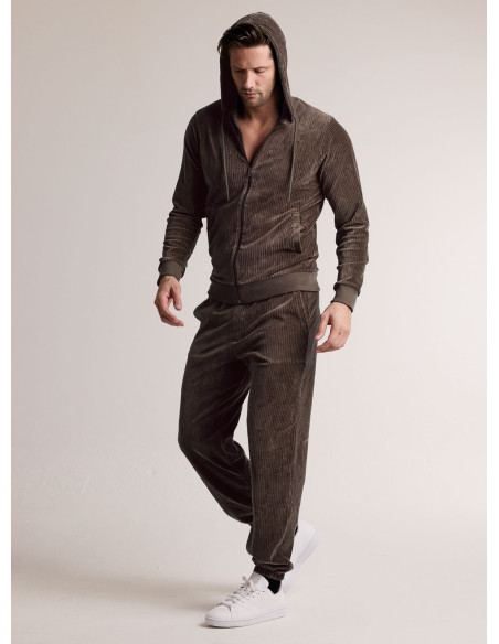 Tuta in tessuto morbido con felpa full zip con cappuccio e pantalone lungo con polsi